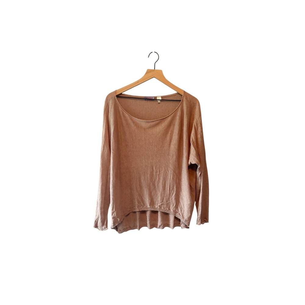 Acrobat Women 100% Linen Long Sleeve Scoop Neck High-Low Hem Sweater Tan OS